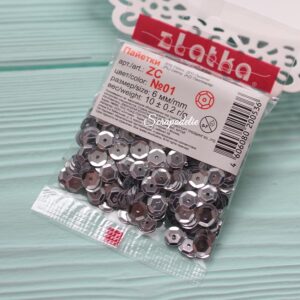 Пайетки Zlatka россыпью ZC 6 мм, 10 гр №01 серебро